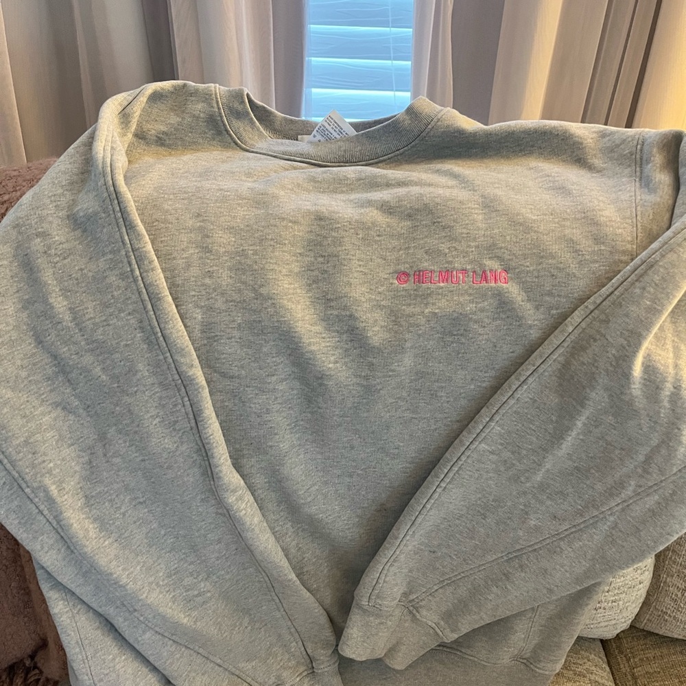 ✨SOLD✨Helmut Lang Light Gray Crew Neck Sweater with Pink Logo
